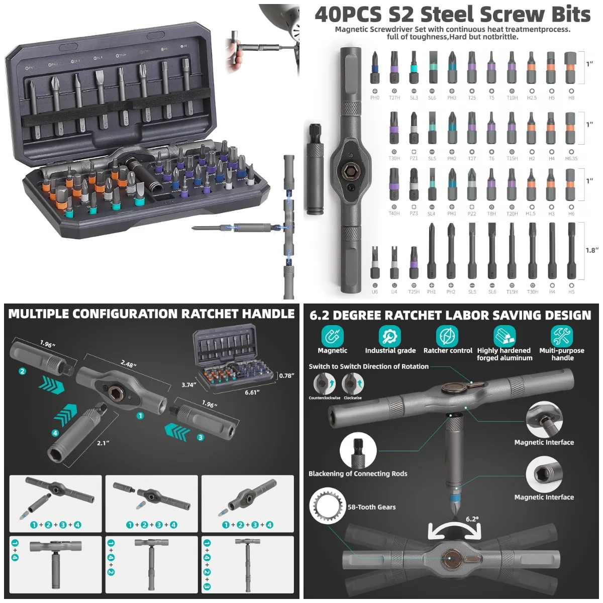 

42-in-1 Magnetic Ratchet Screwdriver Set, Detachable DIY Toolkit for PC, Furniture, Bicycle (Grey)