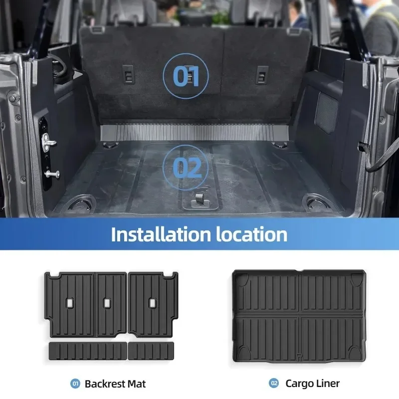 لفورد برونكو 4 أبواب 2021 - 2024 اكسسوارات الحصير سيارة بطانة البضائع الجذع/مسند الظهر وسادة TPE ثلاثية الأبعاد الدفة اليسرى