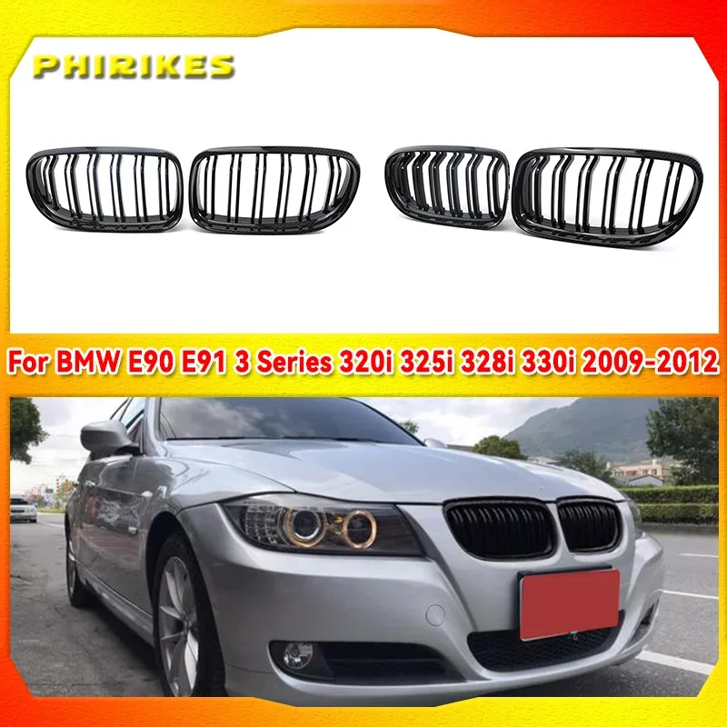 1 Pair Gloss/Matte Black M-Color Kidney Front Grille Auto Racing Grille for BMW E90 E91 LCI 325i 328i 335i 2009 2010 2011