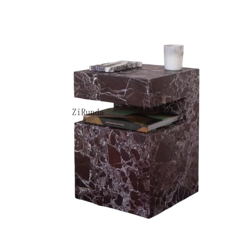 Natural marble side design home furniture multi-color  luxury stone column marble base side  side layer