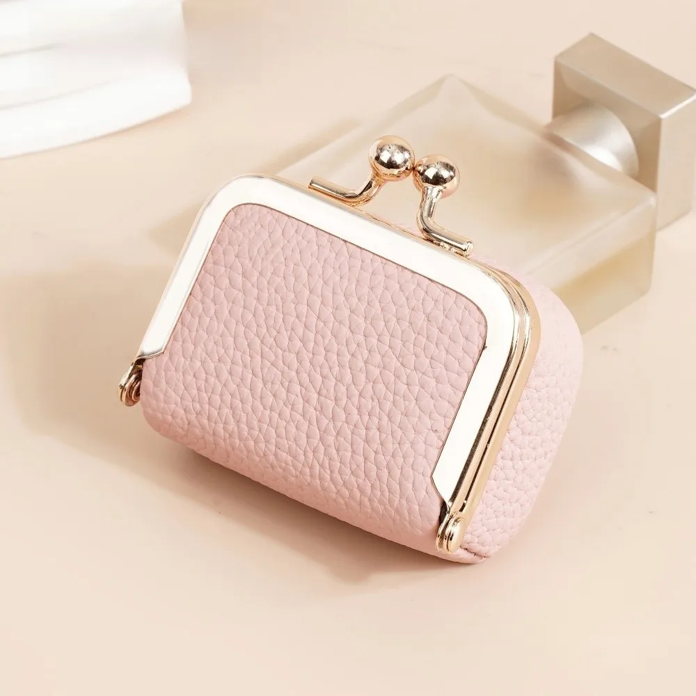 Simple Genuine Leather Kiss Lock Coin Purse Solid Color Multifunctional Leather Jewelry Bag Square Mini Small Item Bag Ring