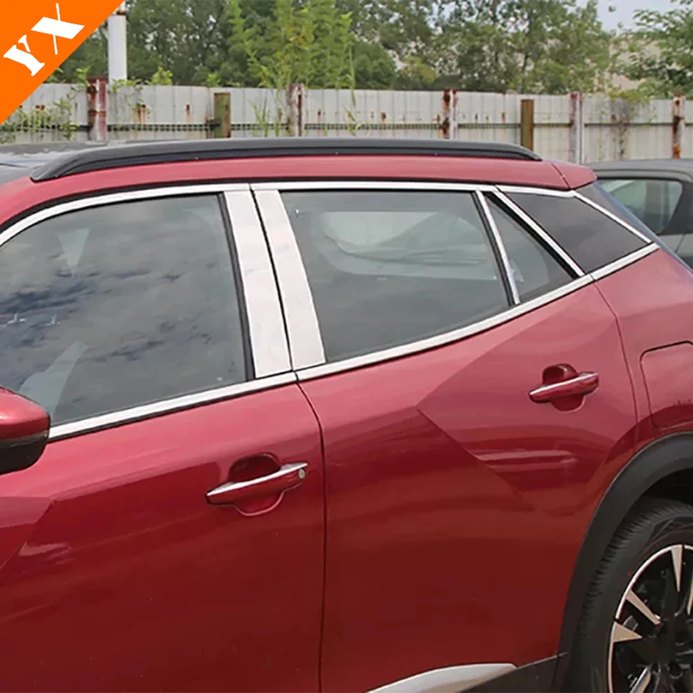 Stainless Mirror Style Garnish Car Door Window Pillar Protect Decor Frame Sticker Cover For Peugeot 2008 2019-2023 Accessories