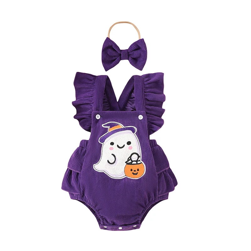 My First Halloween Baby Girl Outfit Newborn Fly Sleeve Ghost Romper Headband Infant Halloween Clothes