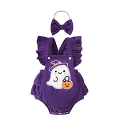 My First Halloween Baby Girl Outfit Newborn Fly Sleeve Ghost Romper Headband Infant Halloween Clothes