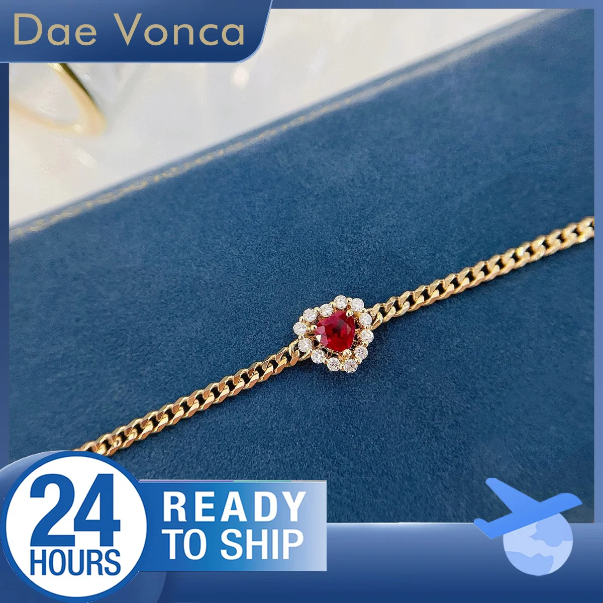 Heart Shaped Natural Ruby Bracelet Accented by Round Natural Diamond Bracelet 18K Yellow Gold Halo Delicate Bracelet For Women