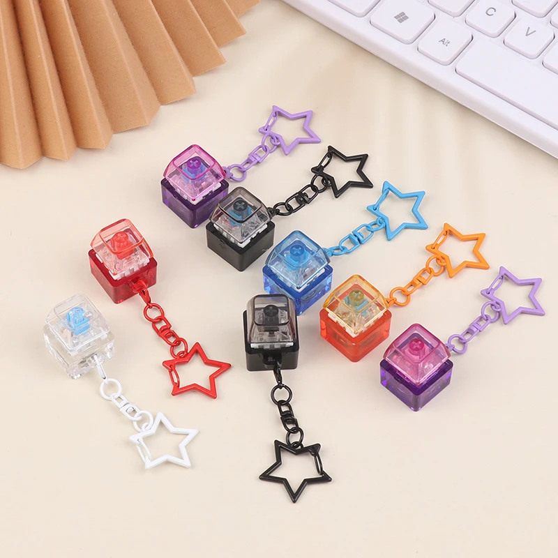 DIY Keyboard Fidget Keychain Keys Button With LED Light Clicker Toy Stress Relief Pass The Time Keycap Pinch Toy