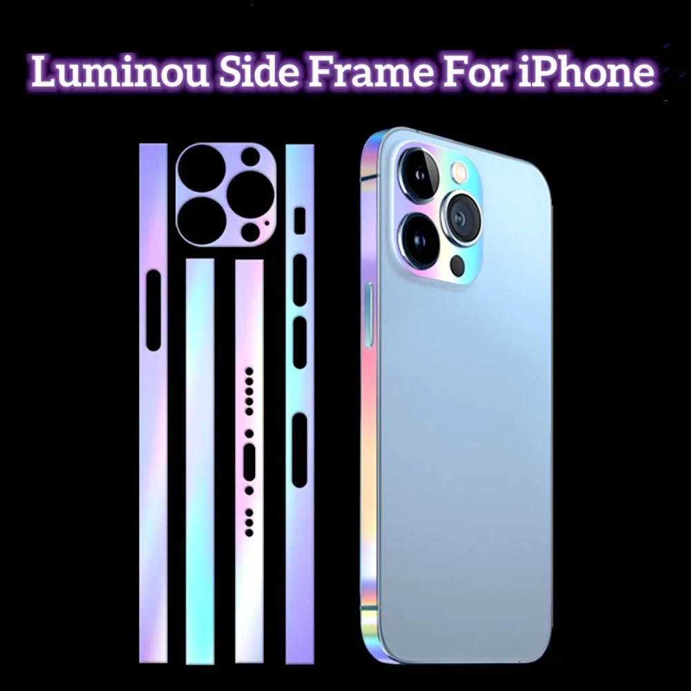 Luminous Edge Film Side Frame For iPhone 16 Pro Max 15 Dazzle Colour Skin Anti-Scratch For iPhone 14 15 16Pro Max Border Sticker