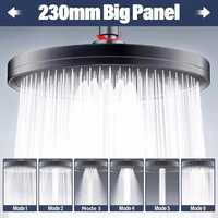 New 23cm Big Panel Showerhead 6 Modes Supercharge Rainfall Shower Head High Pressure Top Rain Shower Faucet Bathroom Accessories