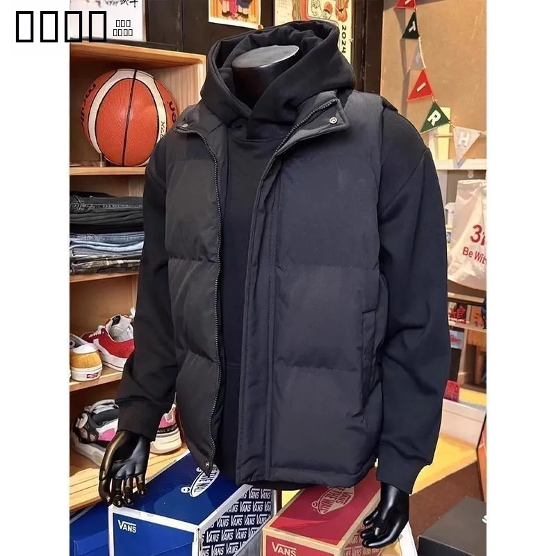 

Bla ort down Jaet Cotton Vest Men's Autumn Winter American Retro Heavy Warm oulder ape Cotton Clothes Stand Collar