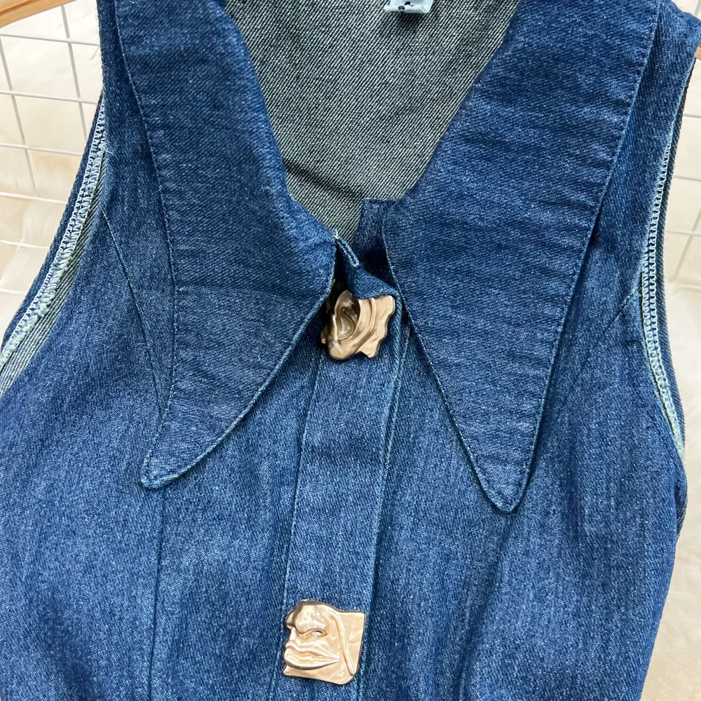 Denim Dress Women Long Dresses High Waist A Line Vestidos Turn Down Collar Sleeveless Elegant Y2k Streetwear Mom Jeans Slim 2025