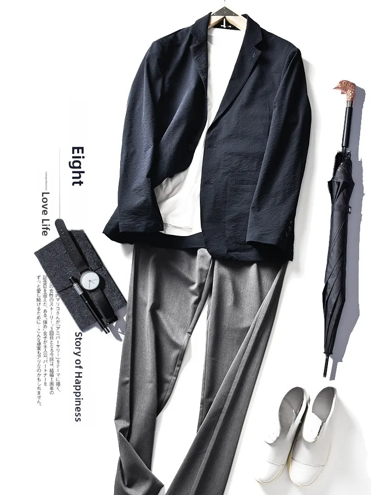 

Coolmax Men's Casual Lightweight High Elastic Spring Summer Autumn Suit Jaet Busin Casual Faion Urban Sle Long Sve