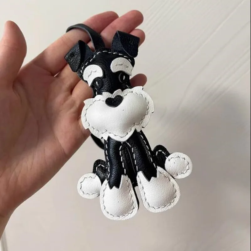 Fashion PU Leather Dog Puppy Pendant Keychain Cute Animal Keyring Women Bag Charm Handbag Hanging Decoration For Girl Gifts