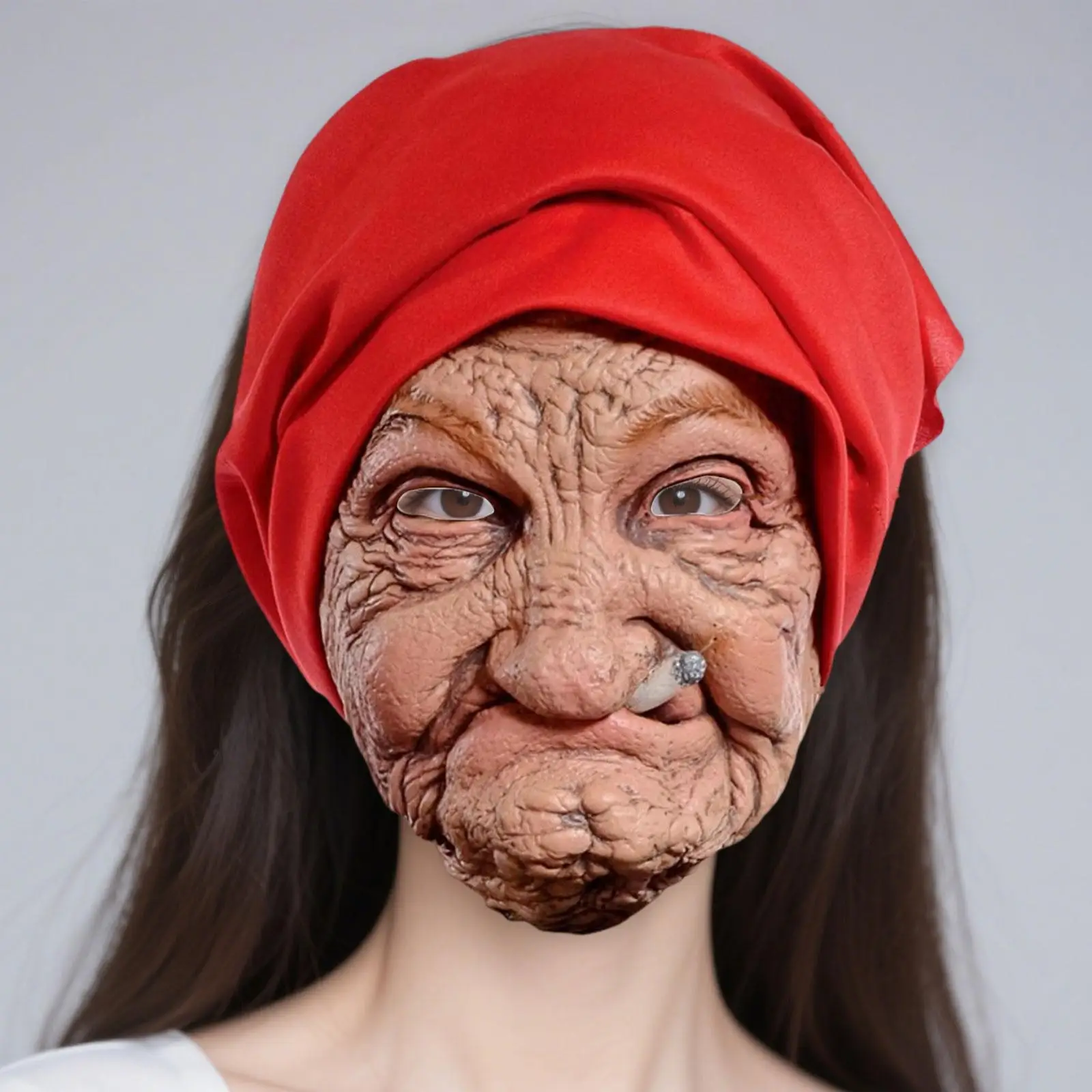 Maschera per la testa della vecchia donna Carnevale Feste a tema raccapricciante Accessorio per costume Gioco di ruolo spaventoso Maschera di Halloween per adulti realistici Cosplay Prop