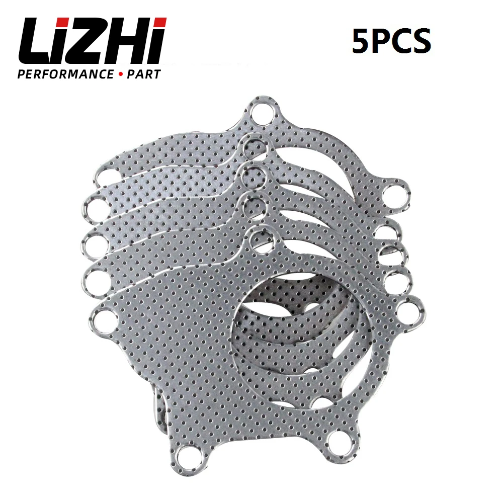 LIZHI RACING - 5pcs T3-T4 5-BOLT B/D SERIES TURBO MANIFOLD DOWNPIPE EXHAUST GRAPHITE ALUMINUM GASKET LZ4953