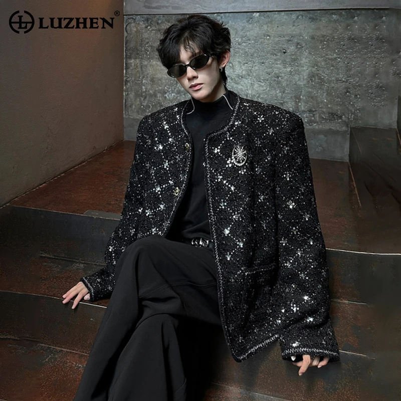 LUZHEN Autumn Winter Fashion Sequin Patchwork Luxury Elegant Casual Coat Men's 2025 New Trendy Handsome Korean Clothes JY4635