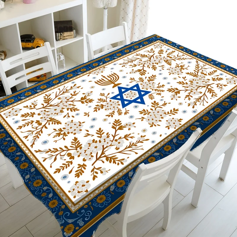 1 Stück Tischdecke im jüdischen Stil mit Blumenmuster, mit exquisiten Mustern, rechteckige Tischdecke aus Polyester mit Aufdruck.PMJ