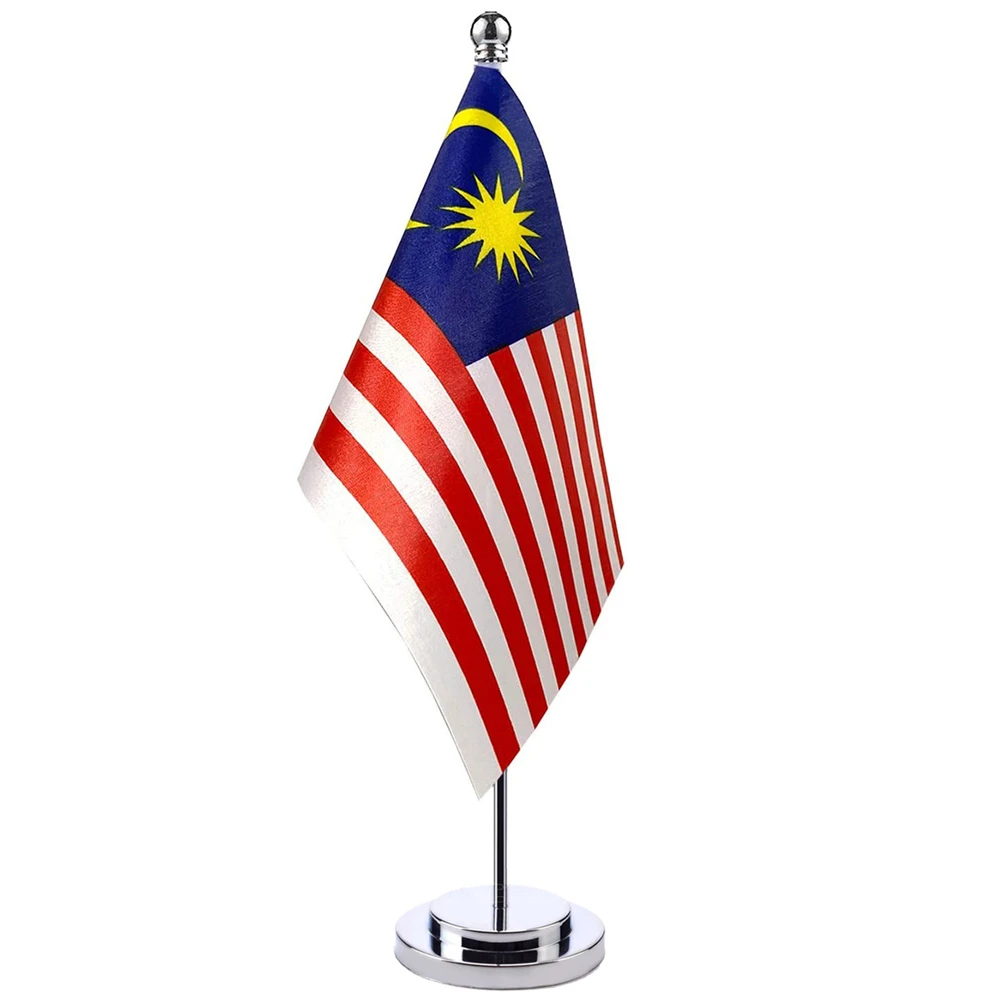 

14x21cm Office Desk Flag Of Malaysia Banner Boardroom Table Stand Pole The Jalur Gemilang Cabinet Flag Set Meeting Room Decor