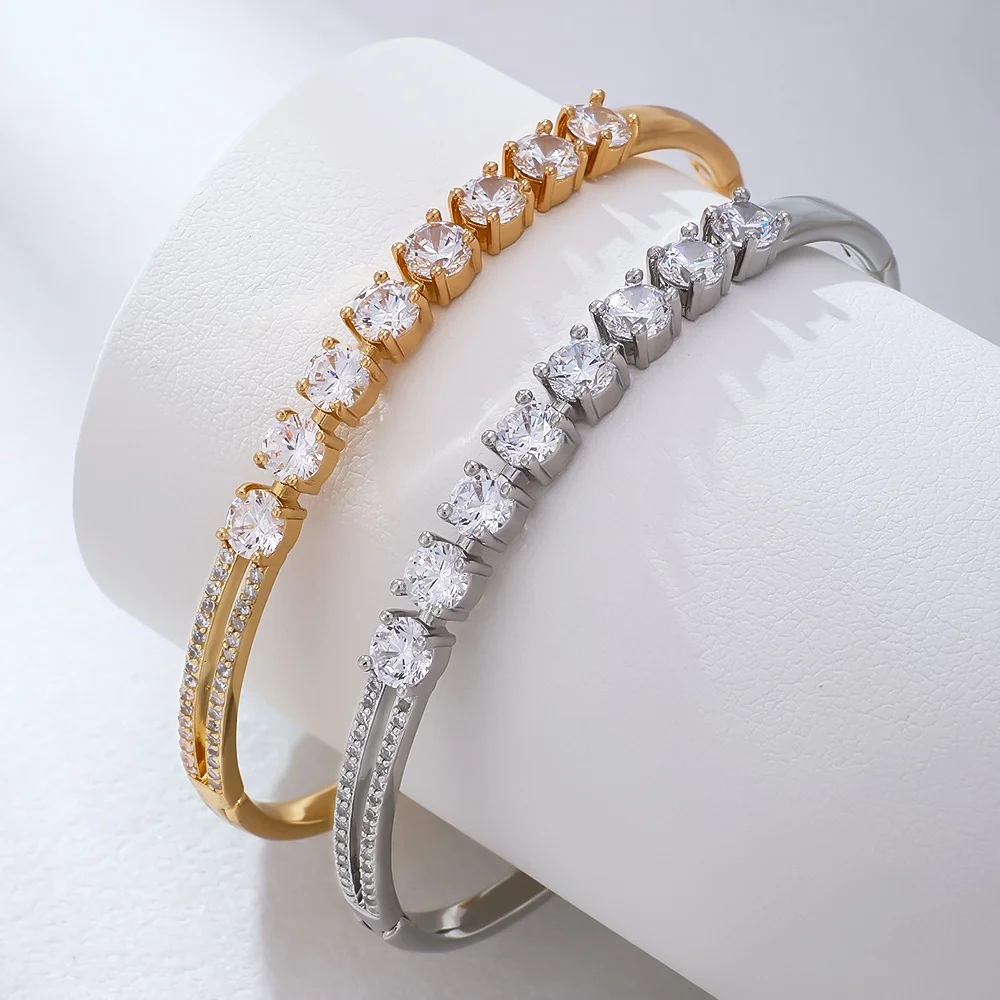 18K Gold-plated copper non fading gold bracelet zircon bangles durable and fashionable jewelry suitable for holiday gifts view 2