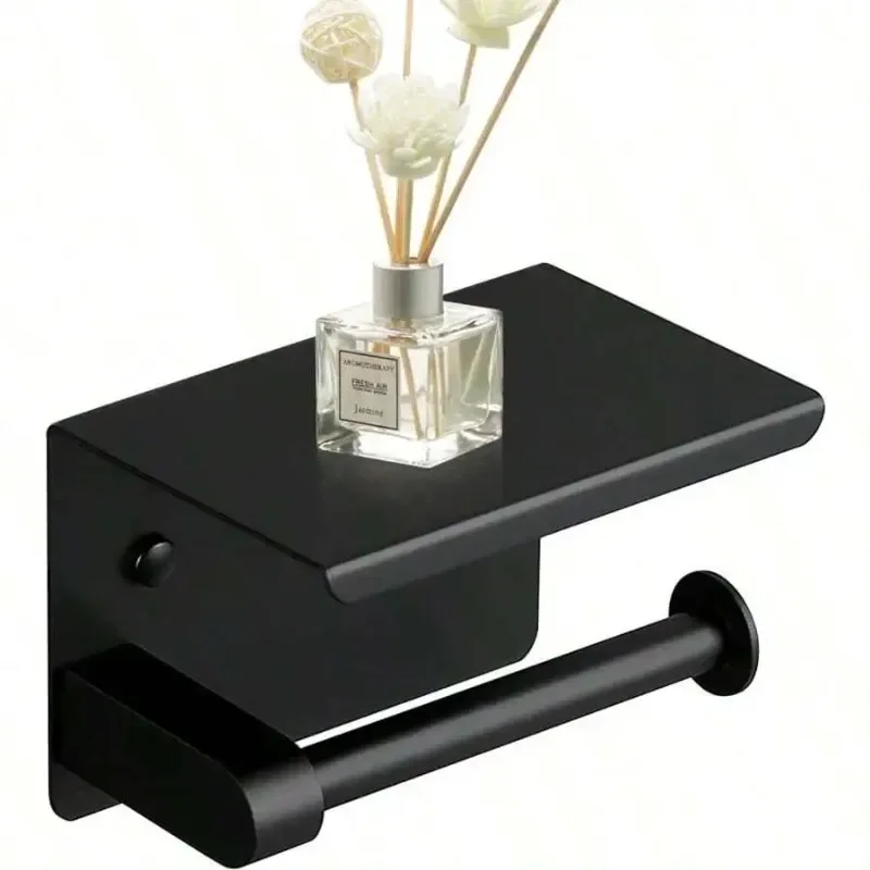 1PC Wall Mount Toilet Paper Holder Stainless Steel With Shelf Drilling Installation Bathroom Tissue Roll Holder