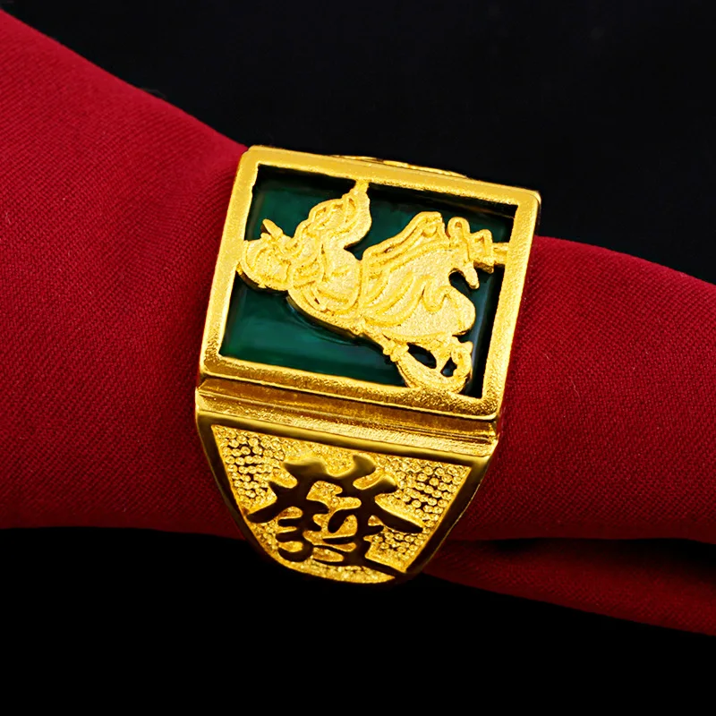 Business Domineering Malaysian Jade Openable Guan Gong Ring For Men 24K Gold AU999 | Mature and steady, full of aura view 5