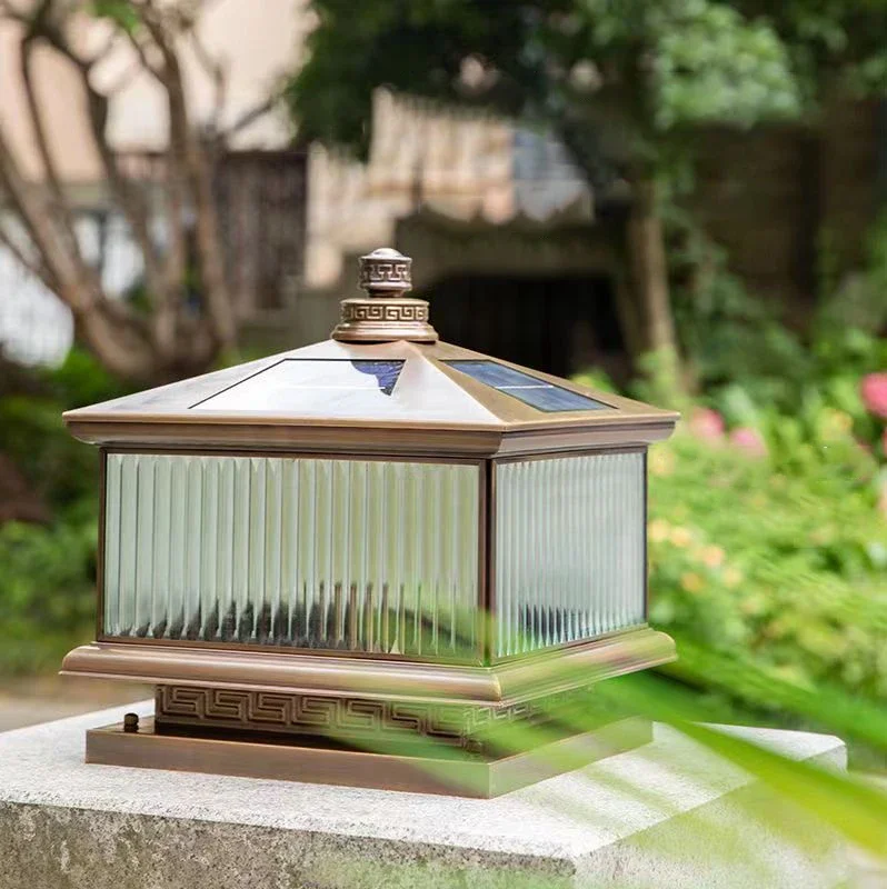 SOFITY Outdoor Solar Post Lamp Vintage Creative Chinese Brass  Pillar Light LED Waterproof IP65 for Home Villa Courtyard image 5