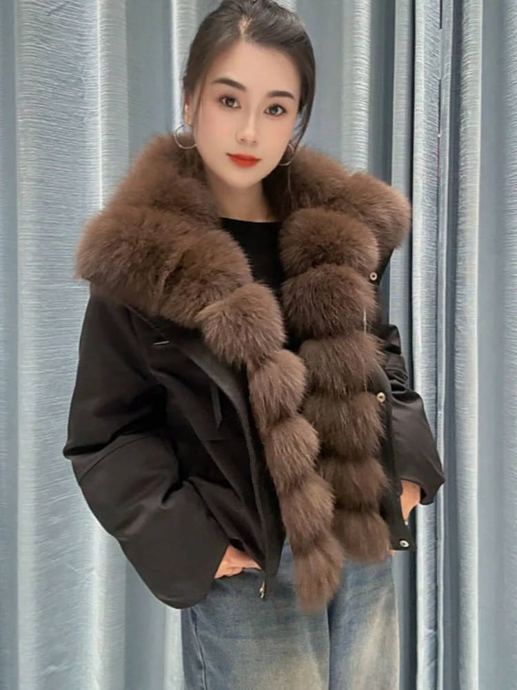 Down Jacket with Natural Fur for Women Cold Weather Winter with Fur Collar Down Coat Warm Outerwear for Casual Loose Fit Autmn