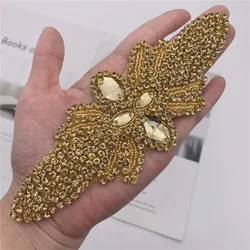 1PCS Diamond Rhinestone iron on Applique Patch  For Wedding Gown Bridal Sash Evening Wear