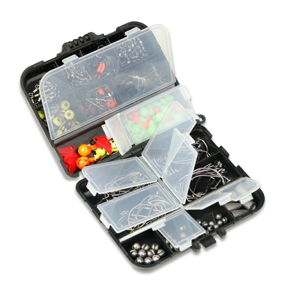 Pack of 205 Fishing Tackle Sinkers Hooks Lures Accessories with Storage Box