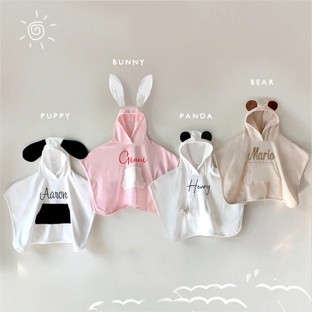 Customized INS Korean Style Baby Bath Towel Cute Hooded Ear Baby Cape Cape Personalized Embroidered Men And Women Baby  Bathrobe