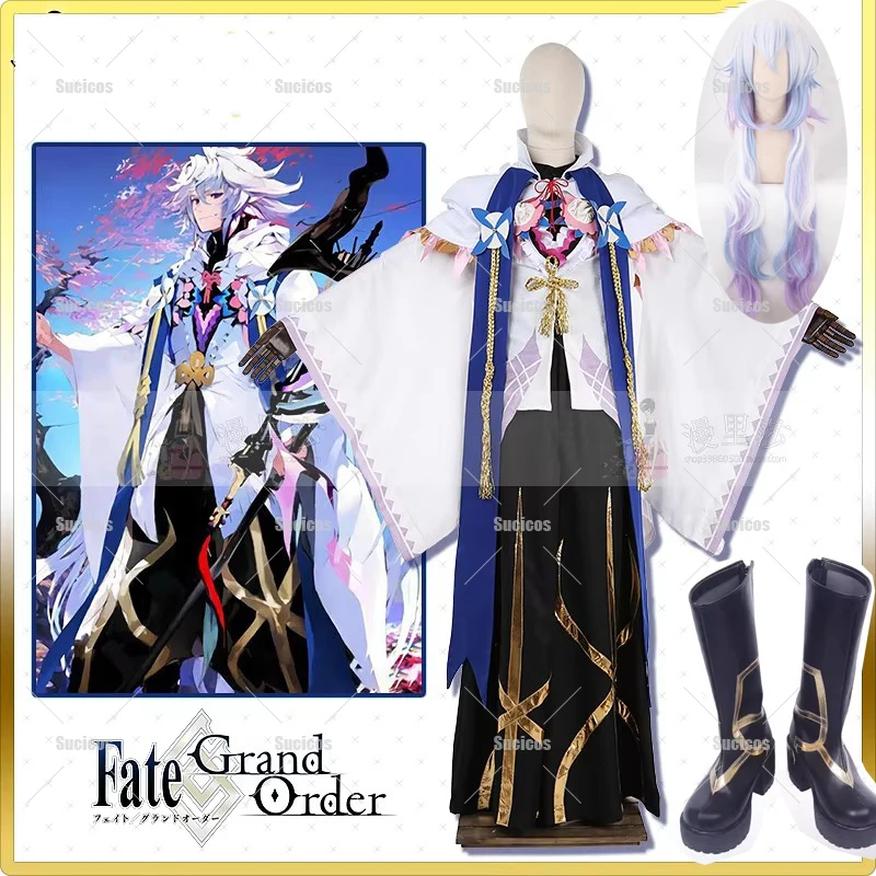 

Игра Fate Caster Merlin Ambrosius Косплей Костюм Парики Серьги Наряд Женщины Мужчины Хэллоуин Ролевые Игры Обувь Опора-