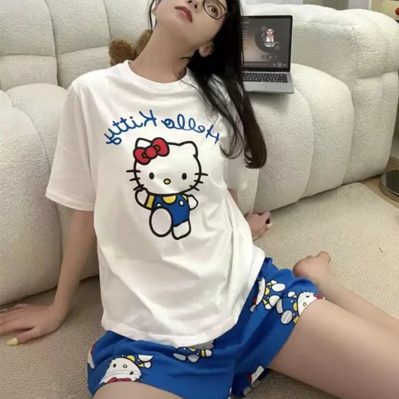 

Women's Short-Sleeved Shorts Pajama Set Summer New Women's Round Neck Short T-Shirt Pants Home Wear Student Soft Two-Piece Set