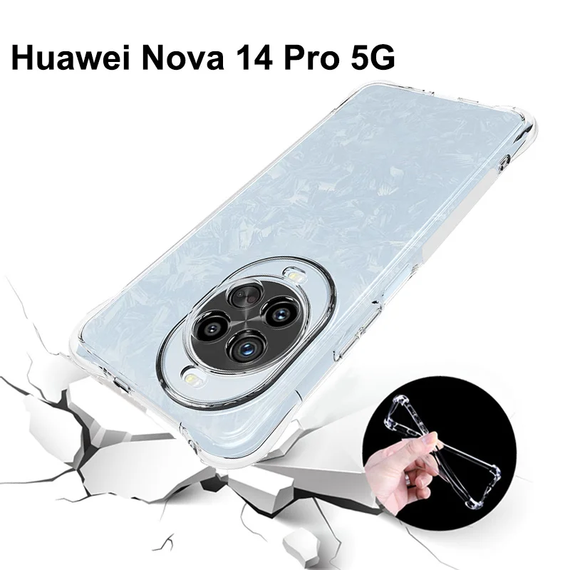 حافظة لهاتف هواوي نوفا 14 برو وسادة هوائية مضادة للصدمات وسادة هوائية من السيليكون الشفاف غطاء خلفي من البولي يوريثان حافظة هاتف ناعمة لهاتف هواوي نوفا 14 برو
