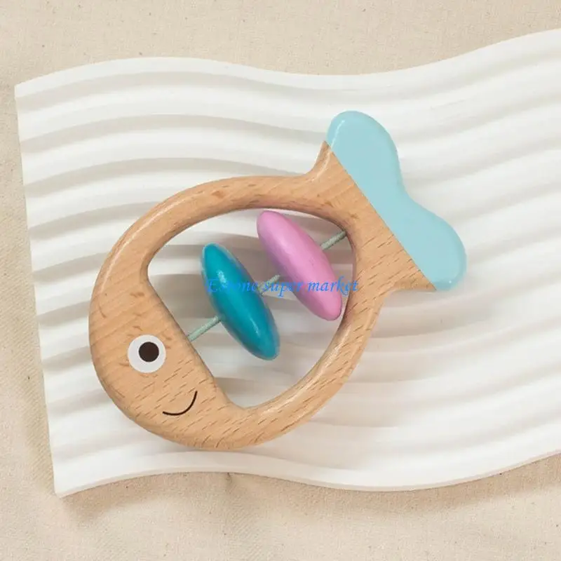 090B Kids Jingles Wooden Handle Rattle Finger Training Toy Musical Instruments