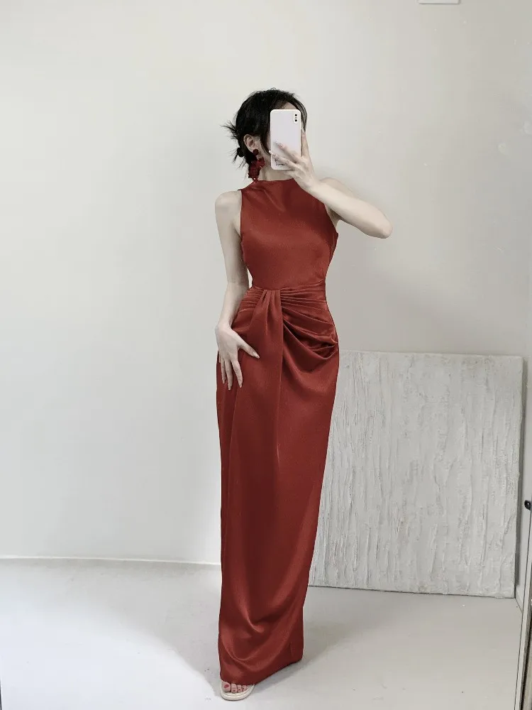 

Ретро-халат для невесты на утреннюю церемонию, длинное платье с завышенной талией, красное свадебное платье для невесты на возвращение домой после помолвки