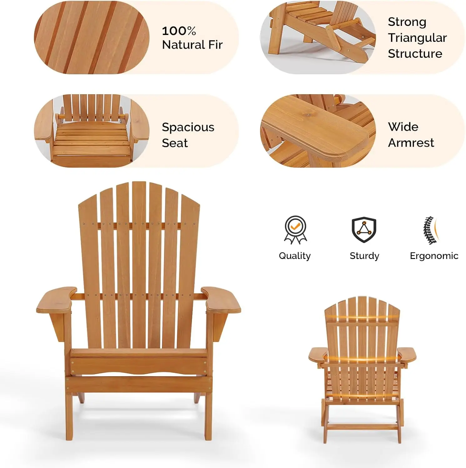 Folding Adirondack Chairs Set of 4,Wood Adirondack Chair for Outdoor, Foldable Fire Pit Chairs for Patio, BBQ, Porch, Yard, Pool image 6