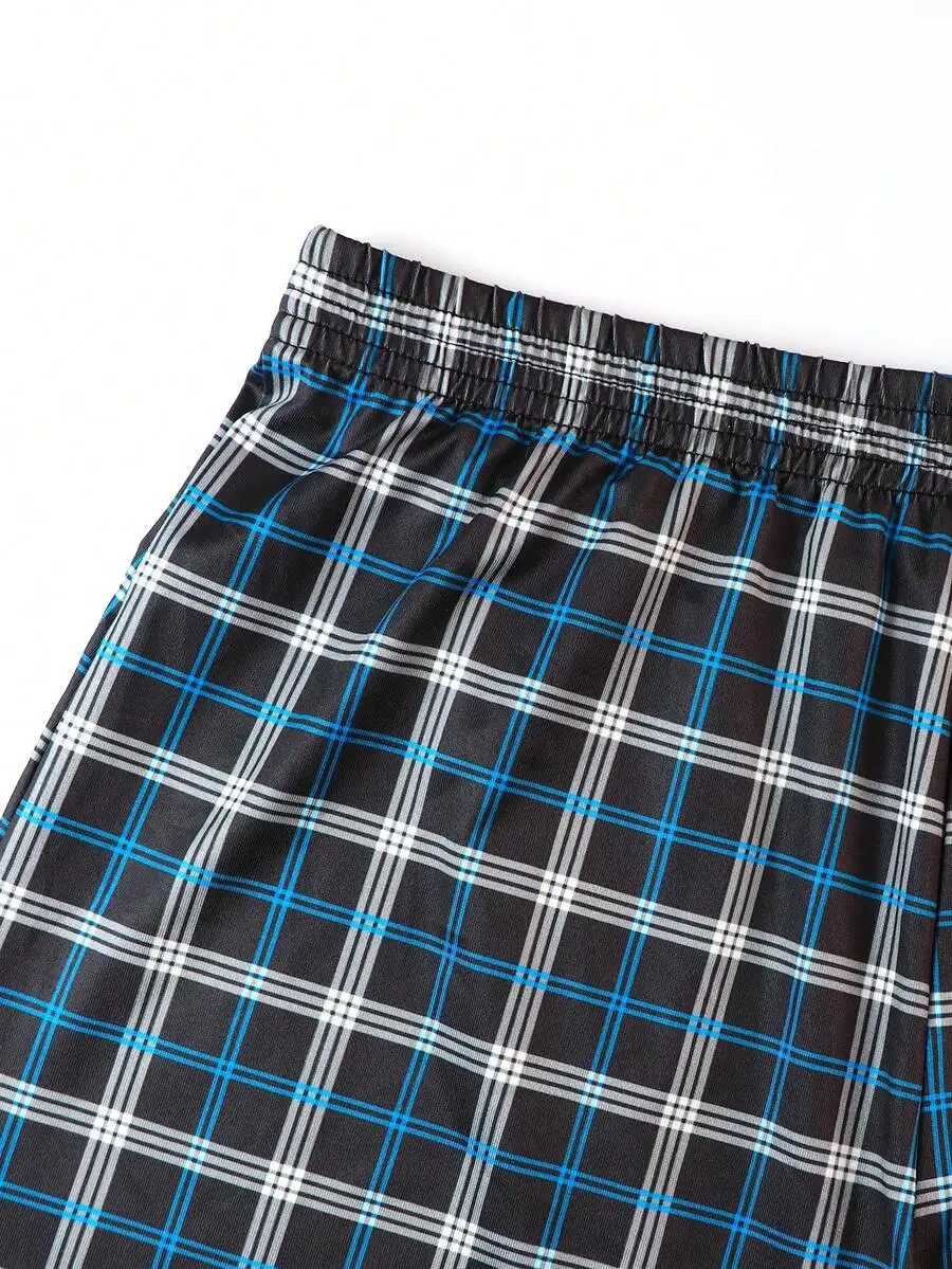 

10pcs Assorted Retro Plaid Print Elastic Waist Loose Fit Stretch Bermuda Shorts For Men