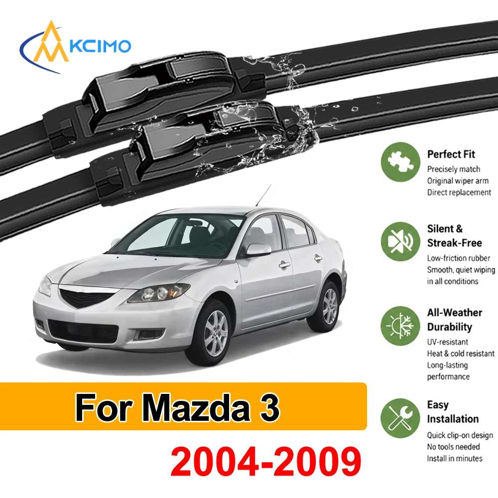 

All Weather Front Windscreen Wipers For Mazda3 BK 2004-2009 Streak-Free Rubber Windshield Wiper Blades Durable Set