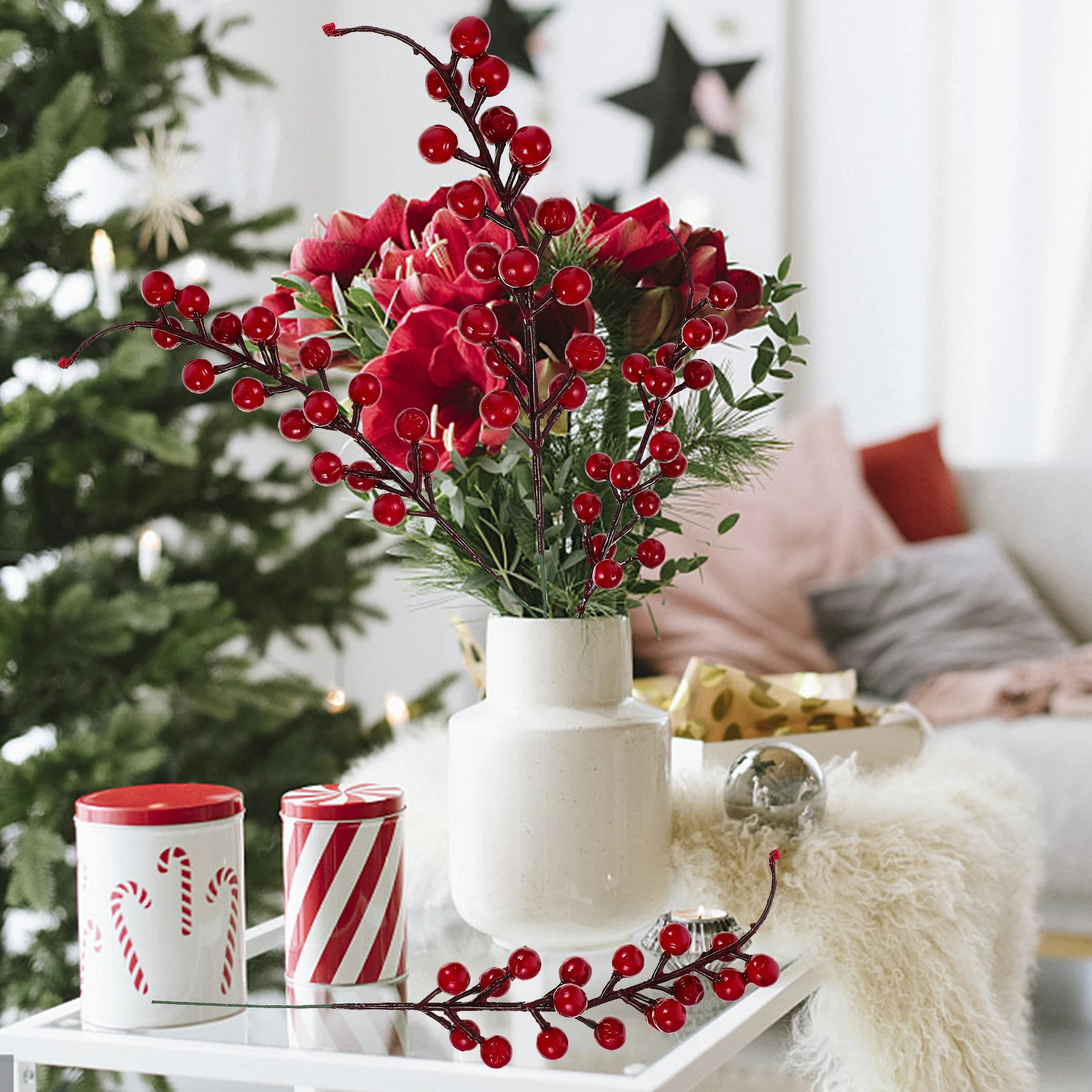 

12pcs Artificial Red Berry Branches Christmas Diy Decorations Simulated Berry Picks For Holiday Home Party Wedding Xmas Tree
