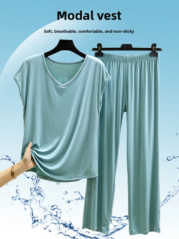 

Женский комплект из модального пижама Jul Deer, тонкая домашняя одежда с v-образным вырезом, длинные брюки, повседневная летняя коллекция