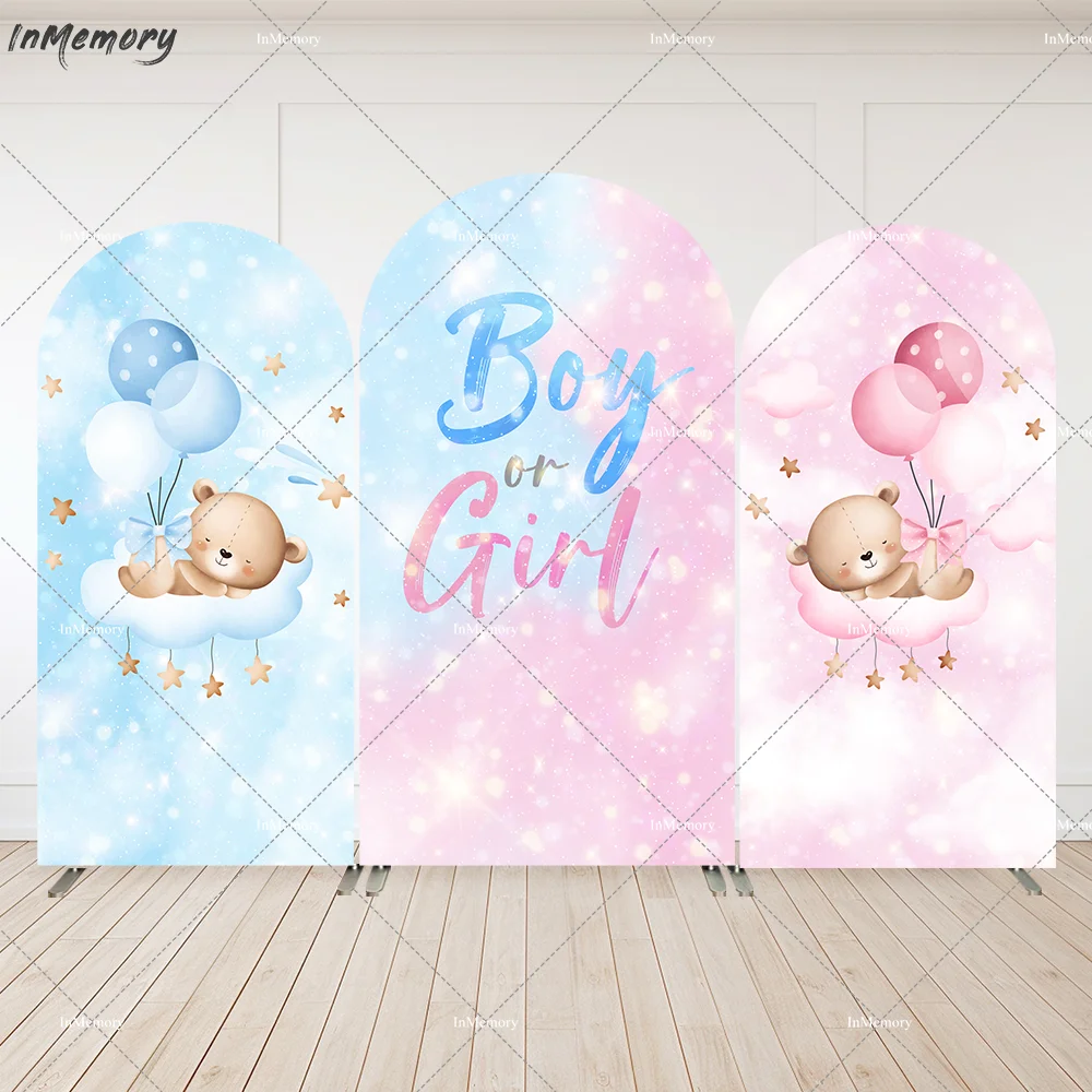 

Boy or Girl Gender Reveal Party Decoration Arch Backdrop Cover Wall Bear Baby Shower Photo Background Arched Banner Doubleside