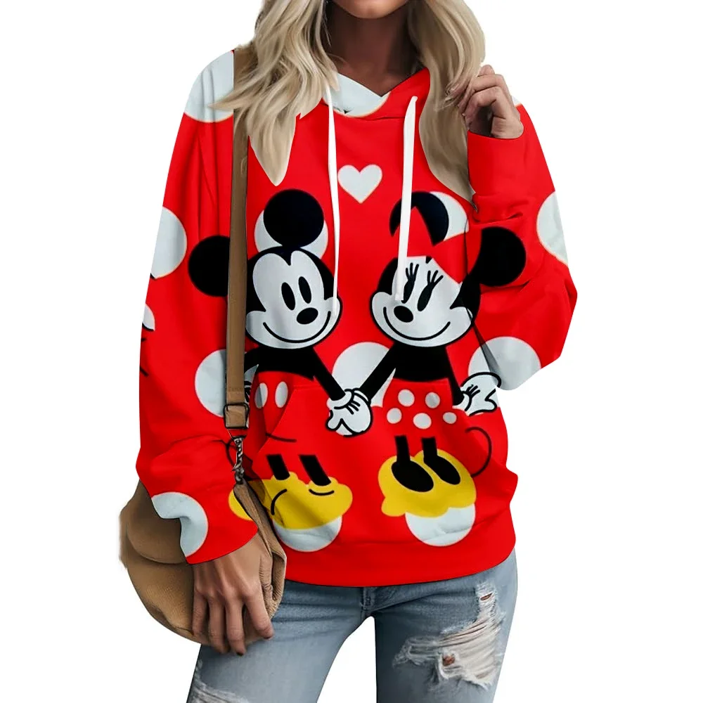 Otoño Vintage estampado Disney Mickey Mouse Minnie estampado sudaderas mujeres cuello redondo manga larga jersey Tumblr moda Jumper