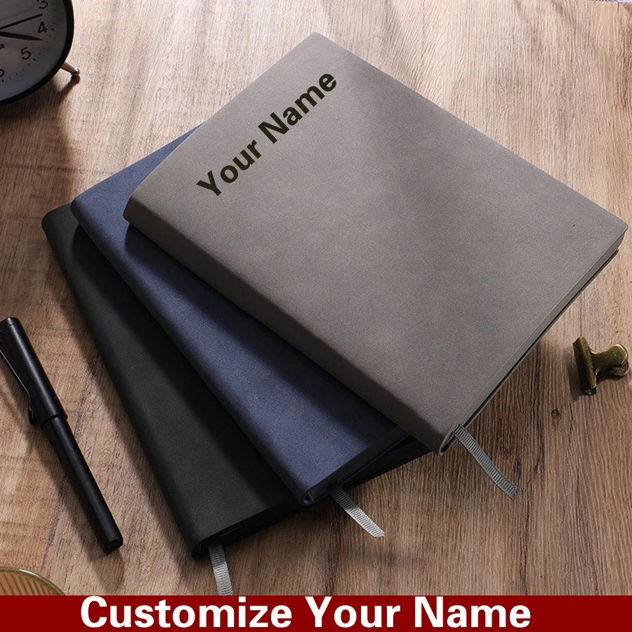 Personalized Custom Name PU Leather Notebook A5, Office Business School Stationery, Birthday Graduation Teacher Gift