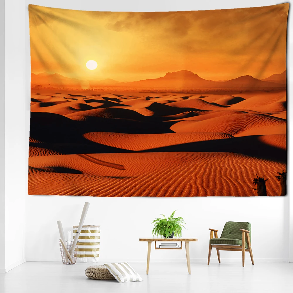 Sunset Desert Tapestry Wall Hanging Natural Scenery Simple Art Hippie Bohemian Modern Style Living Room Home Decor