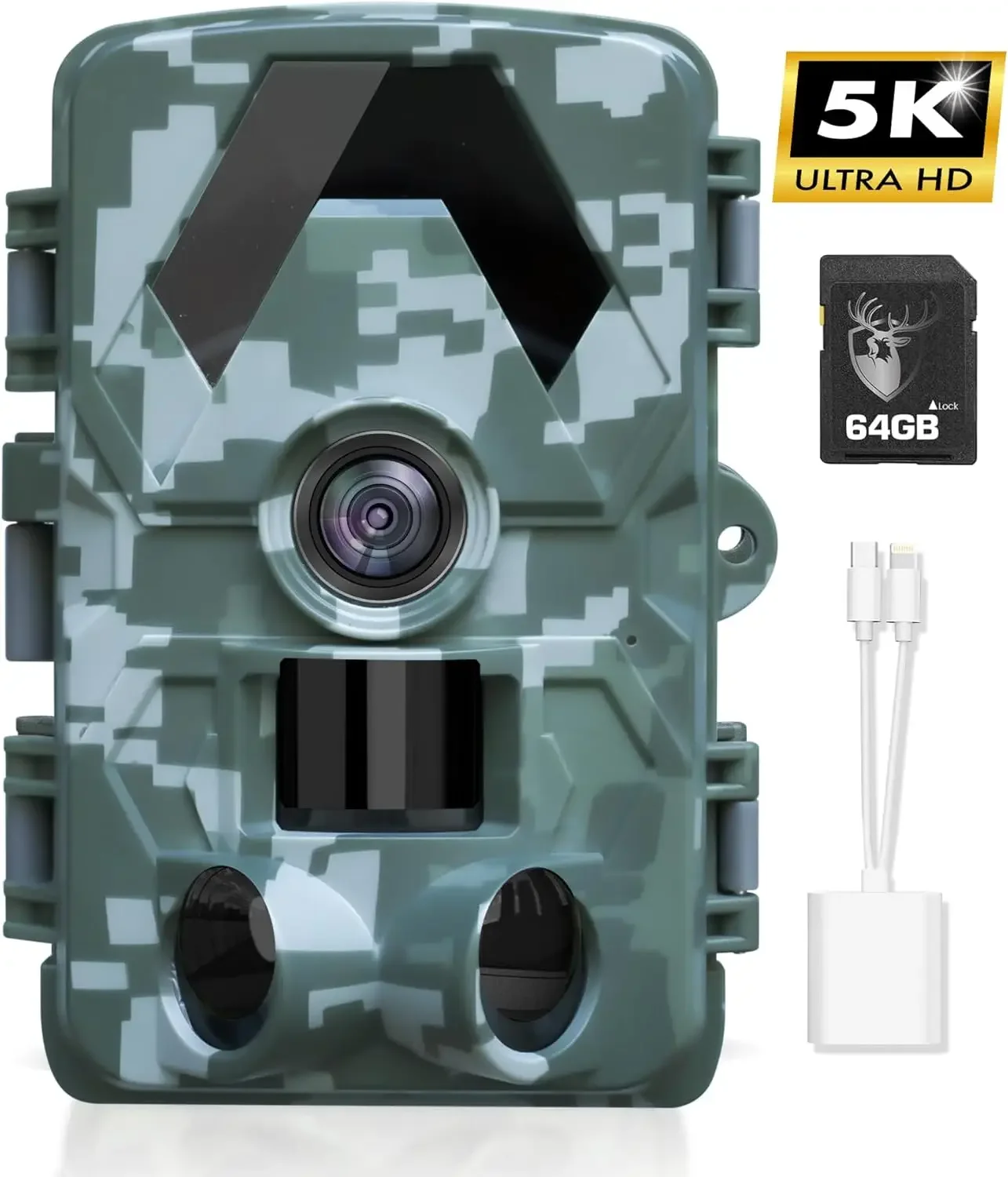 Camera 5K 60MP Game Camera with 130°Wide Angle, 0.05s Motion Activated, IP66 Waterproof Night Vision with No Glow Infrared