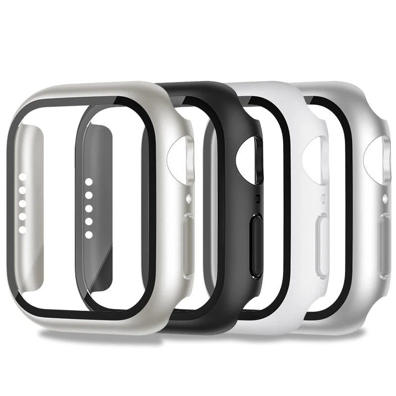 4PCS Tempered Glass Case for Apple Watch Cover 45mm 41mm 44mm 40mm 42mm Screen Protector iWatch serie 9 4 5 6 SE 7 8 Accessories