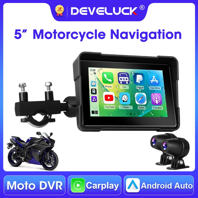 

Develuck 5" Motorcycle DVR Navigation GPS Wireless Carplay Android Auto Waterproof Display Screen Moto Monitor Helmet Bluetooth