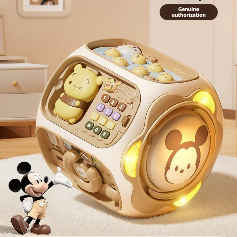 Cubo de actividades para bebés con licencia oficial de Disney, tambor de mano musical, juguete multifacético para bebés de 0 a 3 años