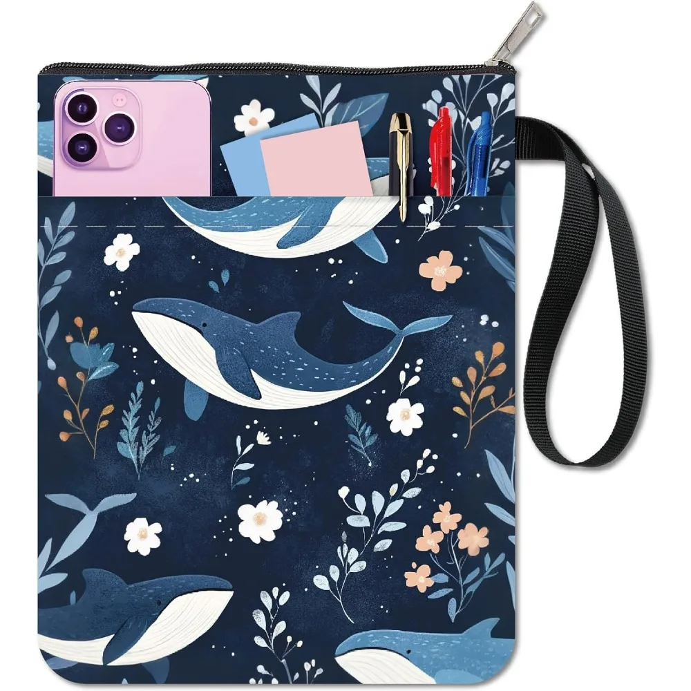 Whale Book Covers Flower Book Protector Sea Animals Book Sleeve for Paperbacks Washable Fabric Cloth Book Cover