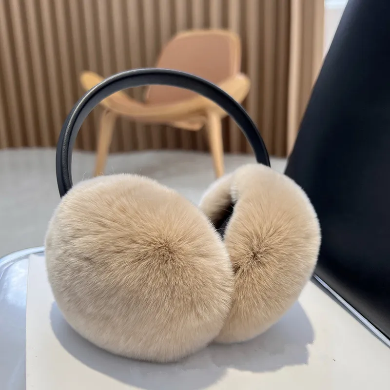 Winter Warm Earmuffs Cute Fluffy Real Rex Rabbit Fur Headphones Unisex Ear Warmer Solid Color Girls Headband Ear Cover