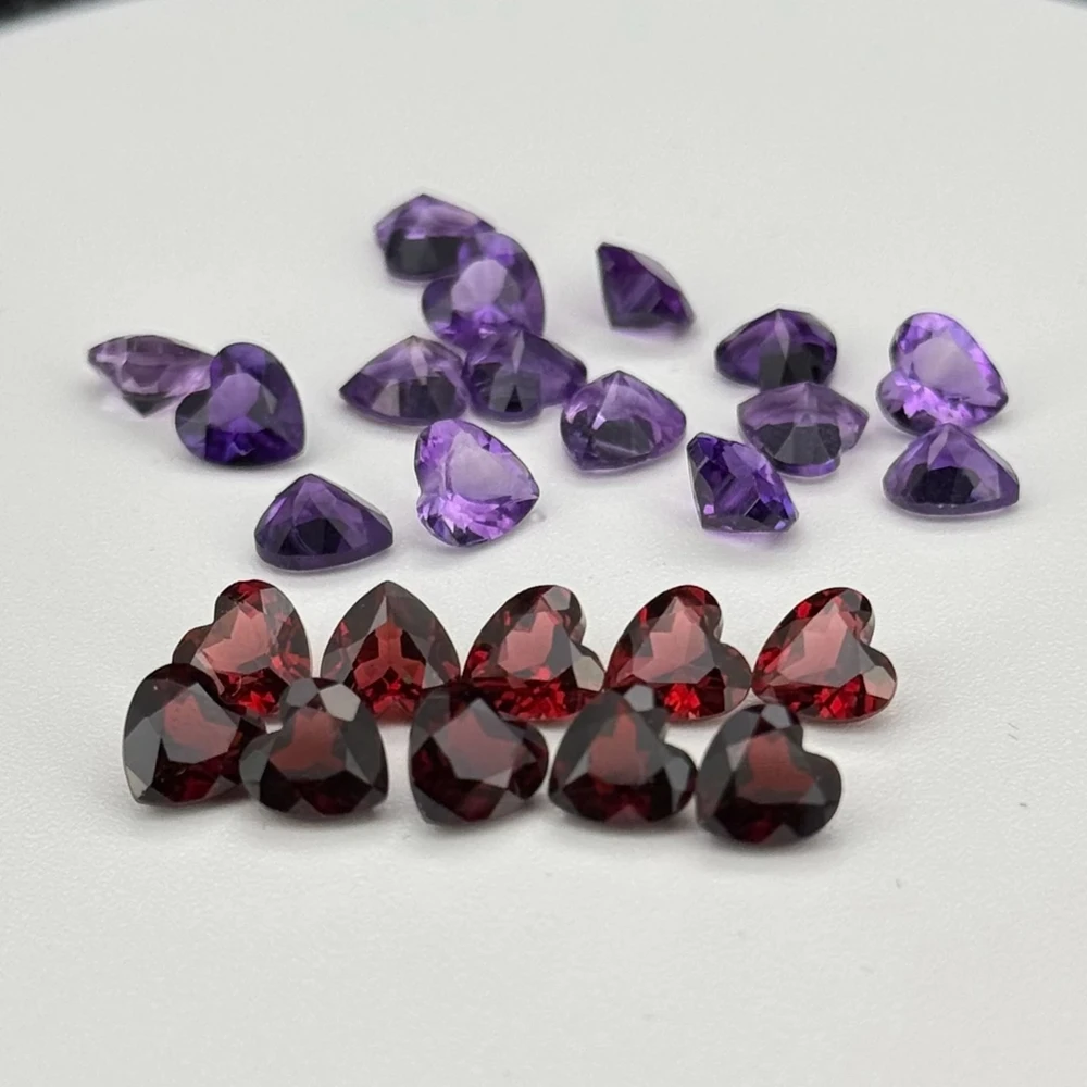20 Pieces 1 Bag A Quality 100% Natural  Inclusion Amethyst Garnet Heart Shape Red Purple Stone